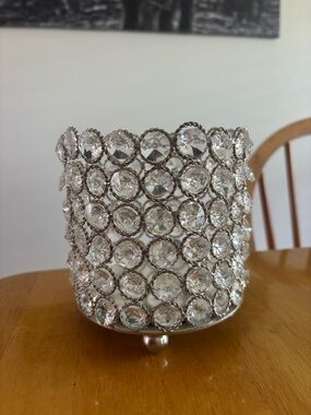 Kirklands Crystal-Embellished Silver-Tone Round Candle Holder